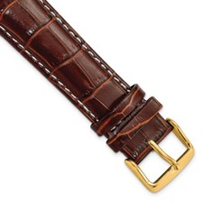 DeBeer 20mm Havana Crocodile-Style Grain Chrono White Stitch Watch Band