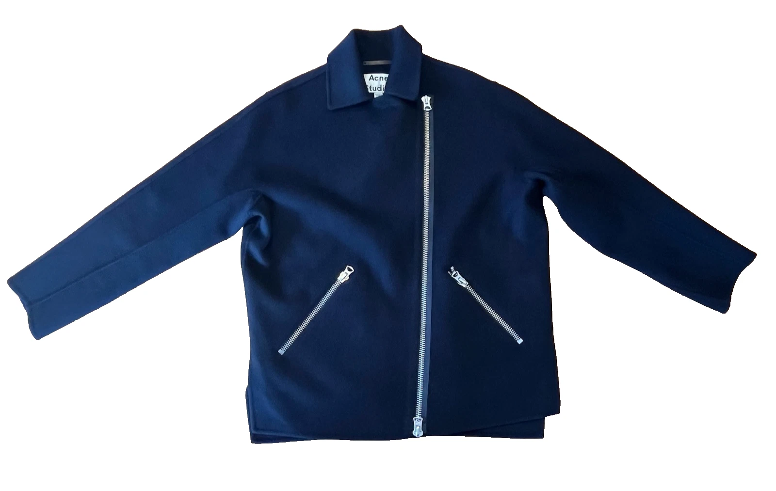 Giacca Acne Studios Envier doppia lana cashmere PUW14 blu navy zip donna taglia 34