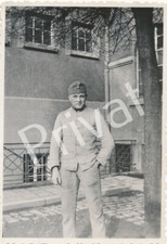 Photo WW II Portrait Soldier Uniform Jan. 1936 Barracks Courtyard H1.0