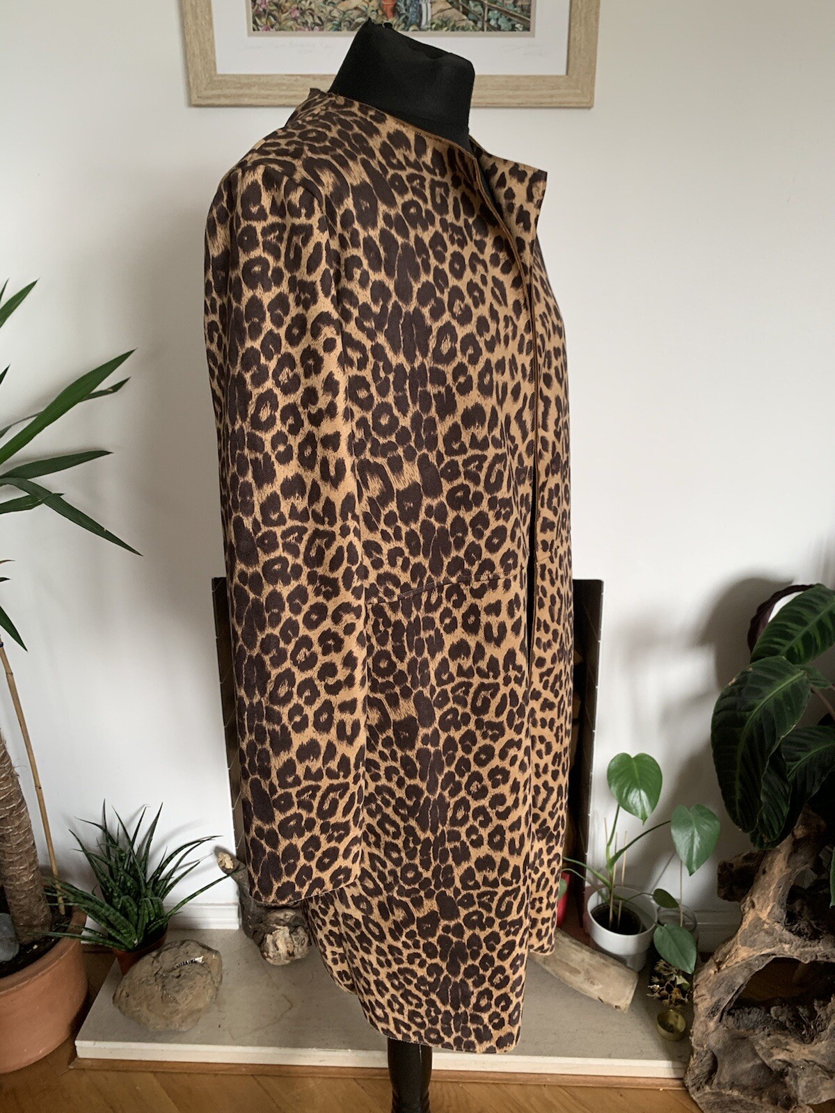 ZARA Leopard Print Faux Suede Jacket - Size Large - Duster Coat Blazer