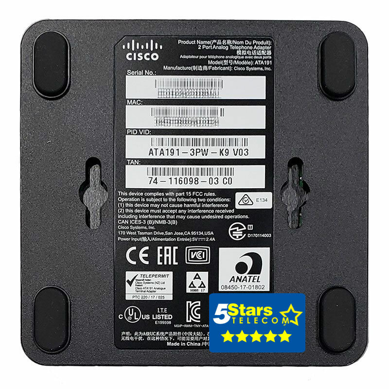 Cisco ATA191 Multiplatform Analog Telephone Adapter (ATA1913PWK9