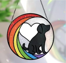 Huray Rayho Dog Memorial Gifts for Loss of Dog Stained Glass Window Hanging Rain