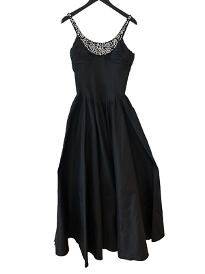 Teri Jon Rickie Freeman Pleated Detail Studded A-Line Midi Dress Women's  Black S | eBay
