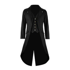 Men's Black Cotton Twill STEAMPUNK TAILCOAT Jacket Goth Victorian Coat/Trench