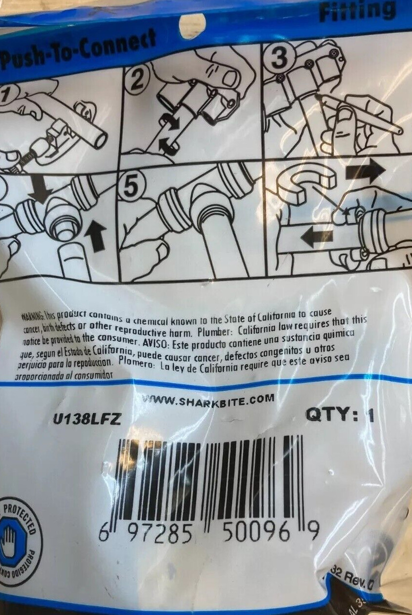 SharkBite 3/4" Push-to-Connect x 1/2" MNPT Male Adapter 818084 U138LFZ (2 PACK)