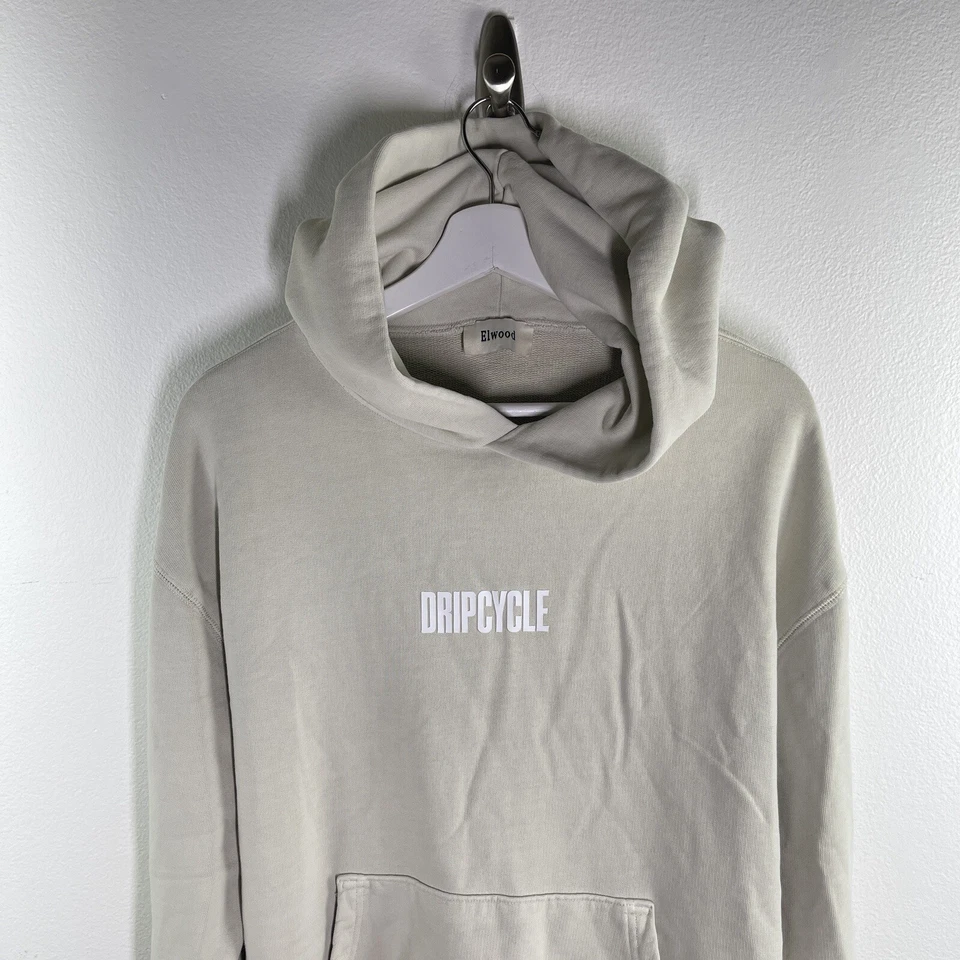 Sudadera con Capucha Elwood Para Hombre Mediana Beige Core Sudadera Minimalista Orgánica Logo Secado por Goteo Foto 2 de 4