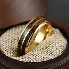 Men’s Tungsten Ring 8mm Rose Gold Brushed Inlay Wedding Band + Gift Box