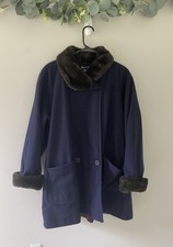 Vintage Steve By Searle Blue Wool Cashmere Blend Long Overcoat Coat Women's 8