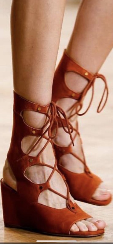 Chloe Foster Suede Wedge Gladiator Sandal In Camel Color 40