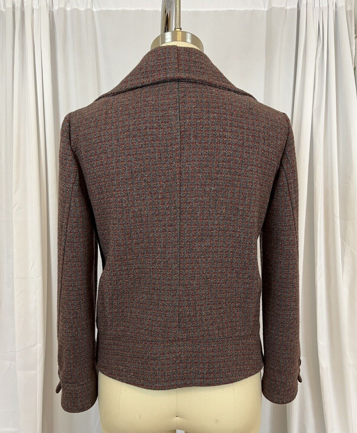 Stefanel Italy Tweed Bomber Jacket Coat Size Small 44 IT Gray Red Tan Check image 4