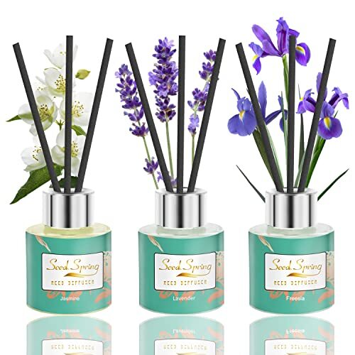 Reed Diffuser Set of 3, Lavender Jasmine Freesia Oil Scent Diffuser Sticks Of...-image