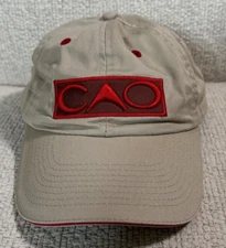 CAO Cigars Hat Cap Adjustable leather strap metal buckle Beige Red accent.