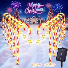 12 Pack Solar Christmas Candy Cane Lights Solar Pathway Lights Xmas Party Decor