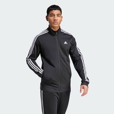 Adidas Essentials Track Jacket Men's Medium Black White 3-Stripes Tricot QLW694