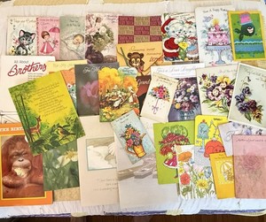 Lot Of 30 Used Vintage Greeting Cards Mixed Lot, 1960’s, Use For Craft/Ephemera