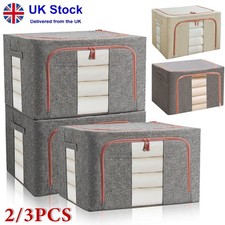2/3X 66L Folding Storage Box Made of Thick Fabric&Steel Frame Wardrobe Organizer
