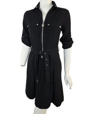 MICHAEL KORS Black Zip Front Belted Shirt Dress sz XS NWT $125