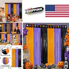 Metallic Tinsel Foil Fringe Curtains 3 Pack 3.3ft x 6.6ft for Halloween Parties