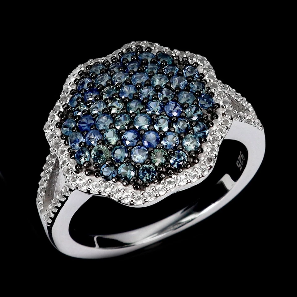 Anillo de plata de ley 925 zafiro redondo corte diamante topacio piedras preciosas tamaño 7,5 Foto 2 de 4