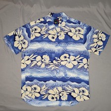Jams World Shirt Mens Medium Blue White Floral Hawaiian Button Up Rayon 90s Surf