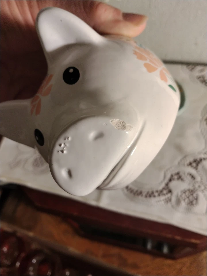 Pig Butter Dish Farmhouse with Pastel Flowers Aqua Base CUTE - Image 2 of 4