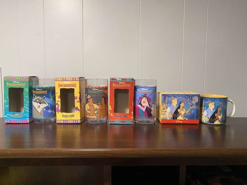NIB - 1992  Disney Pocahontas Colors of the Wind Glass Set with Disney Store Mug