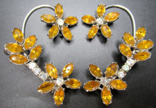 Beautiful Rhinestone Flower Ear Climber Vintage Clip Earrings