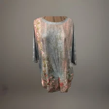 Anrabess XXL Tunic Grey Top Floral Swirl Print NWT