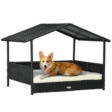PawHut Wicker Dog House Outdoor with Canopy,Rattan Dog Bed with Water-resista
