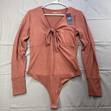 NWT Abercrombie  Fitch Soft Cozy Sweater Bodysuit Womens M Terracotta Tie Front