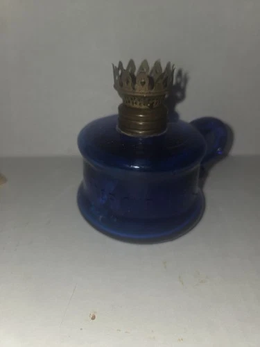 antique embossed Little Buttercup Miniature Oil Kerosene Lamp Cobalt