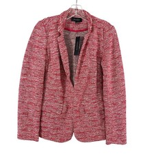 NEW Talbots Red White Tweed Knit Blazer Jacket Hidden Closure Size 4