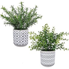 2 Pack Small Potted Eucalyptus Plant Artificial Plants Green Boxwood Rosemary...