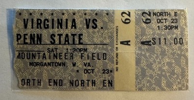 Vintage and Rare 1982 Penn State vs. West Virginia Football Ticket Stub Oct. 23