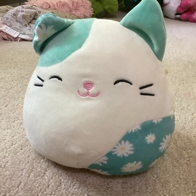 Squishmallows Cat Plush Stuffed Animal, White Teal Floral, Washable Small