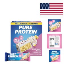 Pure Protein Birthday Cake Protein Bars, 20g Protein, Gluten Free, 12 Ct