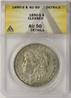 1890-S Morgan Dollar $1 AU 50 Details Cleaned ANACS