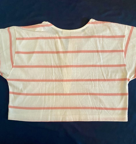 Vintage Hang Ten Crop Top Boxy Henley T-Shirt Pink Stripe Womens L Beach Surf - Picture 7 of 13