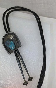 Vintage Sterling Silver Native American Turquoise 4-Leaf Clover Western Bolo Tie