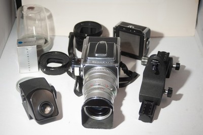 Hasselblad  camera outfit, Sonnar F 1.4 syncro compur shutter and hood