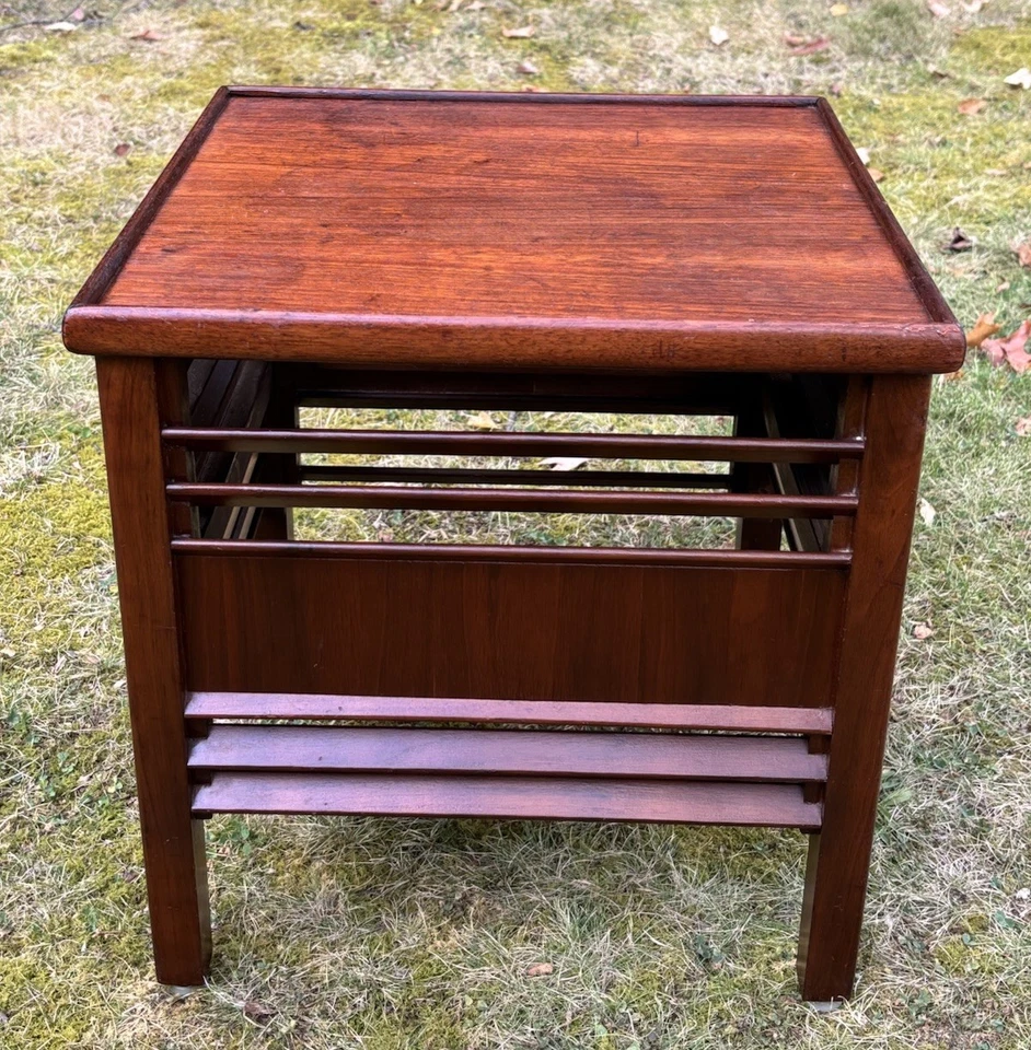 Vintage Mid Century Modern Mahogany End Table Hassock Ottoman for Diehl Fan - Image 2 of 4