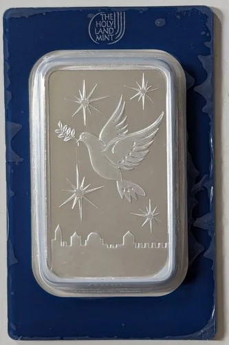 HOLY LAND MINT DOVE OF PEACE 100 GRAM .999 FINE SILVER BAR IN ASSAY SKU IL000615