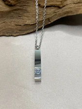 Silver Bar Cremation Urn Necklace for Ashes with Clear Gem Memorial Pendant