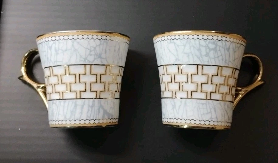 Juego de vajilla fina BP BHARAT India de DOS (2) adornos azules/dorados patrón rectangular Foto 3 de 4