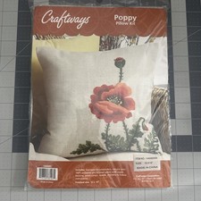 Poppy Pillow Kit Embroidery, Craftways, 16" x 16", Flowers Leaves #144085