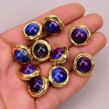 10 Pcs Natural Blue Purple Interstellar Ocean Jasper Agate Gold Spacer Beads