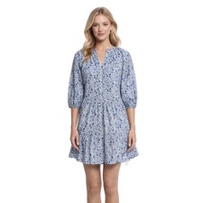 APIECE APART Mini Mitte Dress Blue Floral Babydoll Organic Cotton Ruffle Size XS