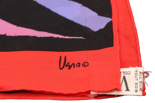 Vtg Prima Vera Collection Signed 100% Silk Scarf 31"x31" Black Red Purple - Picture 2 of 6