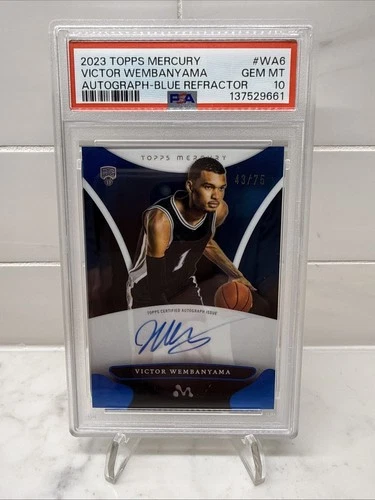 Victor Wembanyama 2023 Topps Mercury Blue Refractor Rookie RC Auto /75 PSA 10 💎