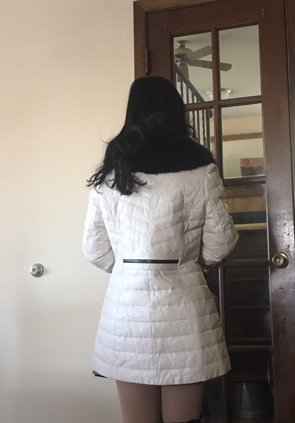 Rare Ivory Cream White Sheep Skin Leather and Fox Fur Front Down Jacket Coat image 4